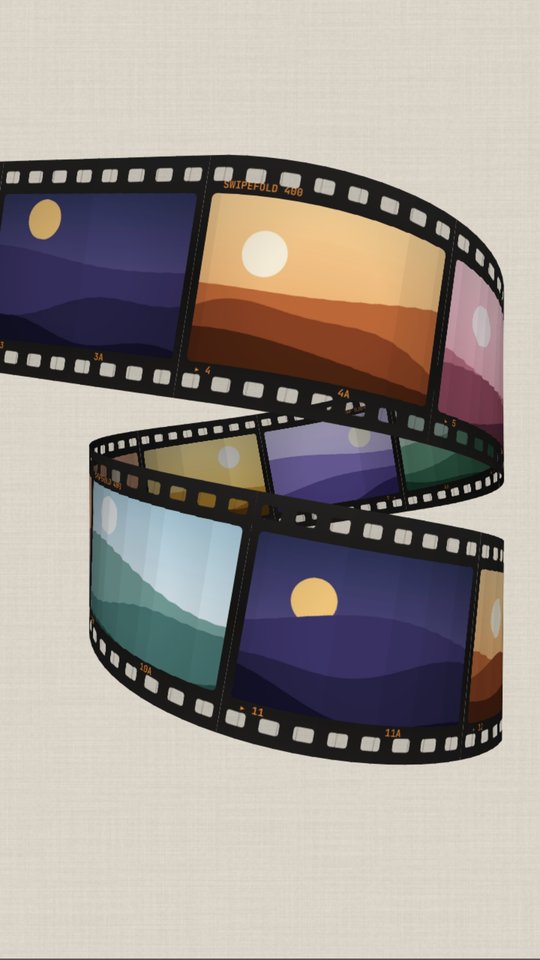 A film strip of photos curling in 3D